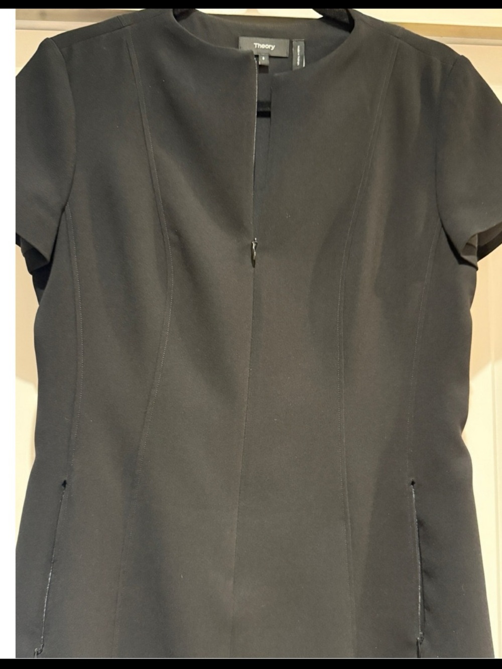 Theory Admiral Crepe Front Zip Black Shift Dress Front Pockets Sz 8 | NWT - Picture 4 of 6